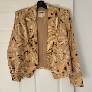 L’Agence Brooke Cropped Blazer Size 8 Honey Multi Palm Leaf Print Jacket Chic